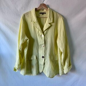 FLAX 100% Linen Yellow Blazer Jacket | Boxy Relaxed Fit | Size L